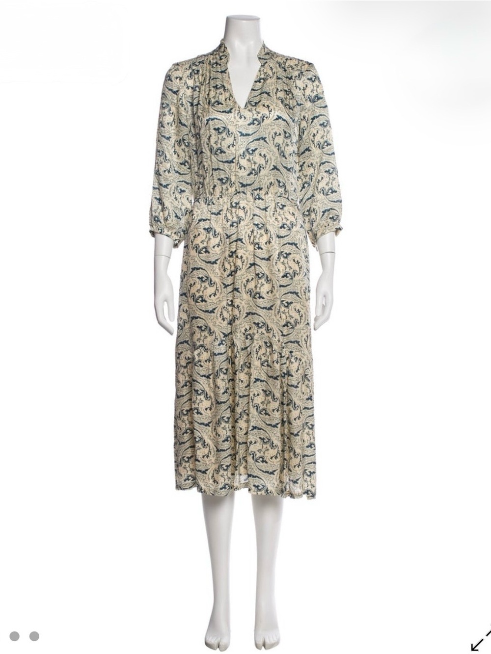 Ba&sh Cream and Navy Paisley Midi Dress